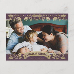 Cartão Postal De Festividades Purple Holly Religious Christian Photo Christmas