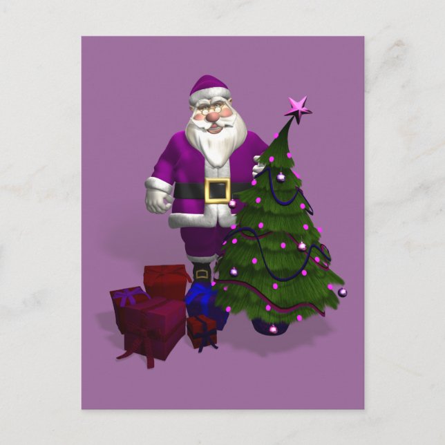 Cartão Postal De Festividades Purple Santa Claus (Frente)