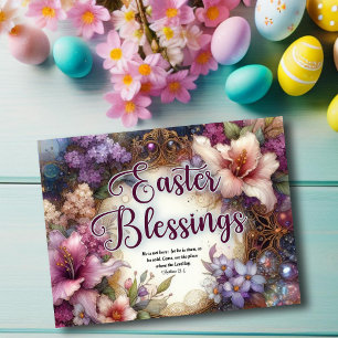 Cartão Postal De Festividades Purple Watercolor Floral Páscoa Bênção Cristã