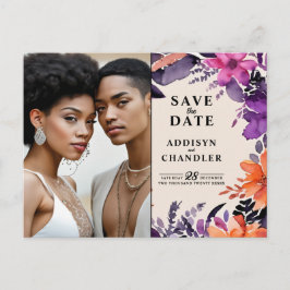 Cartão Postal De Festividades Púrpura Encantada + Casamento Floral de Halloween