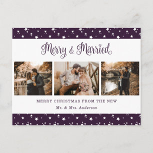 Cartão Postal De Festividades Púrpura Personalizada Casada e Feliz