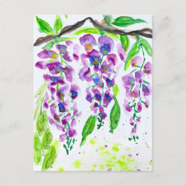 Cartão Postal De Festividades Púrpura wisteria aquarela pintura floral