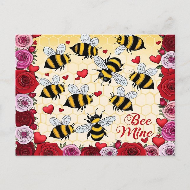 Cartão Postal De Festividades Quadro de Amor Floral de Bee Mine (Frente)