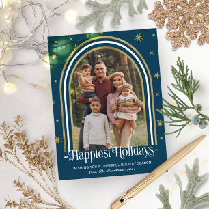 Cartão Postal De Festividades Quadro de Foto Família com Arco Moderno Azul
