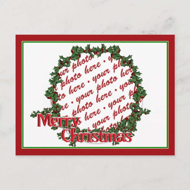 Cartão Postal De Festividades Quadro de Fotos do Círculo Holly Wreath (Frente)
