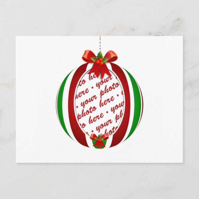 Cartão Postal De Festividades Quadro de Fotos do Enfeites de natal Vermelho e Ve (Frente)