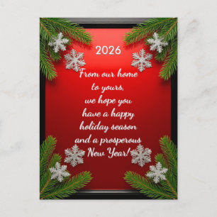 Cartão Postal De Festividades Quadro de Natal Festivo com Ramificações de Pinhei