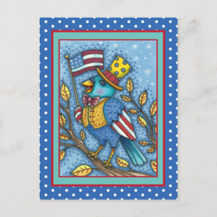 CARTÃO POSTAL DE FESTIVIDADES QUARTO DE JULHO BLUEBIRD TWEET, AMERICAN FLAG USA