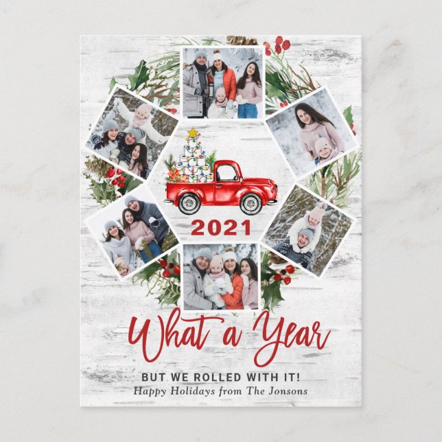 Cartão Postal De Festividades Que Caminhão Vermelho da Fazenda Vermelha de Natal (Frente)