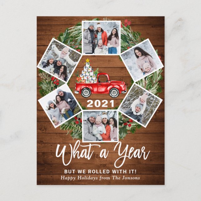 Cartão Postal De Festividades Que Caminhão Vermelho da Fazenda Vermelha de Natal (Frente)