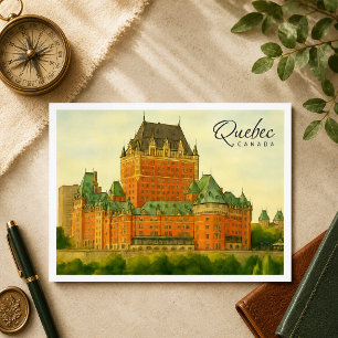 Cartão Postal De Festividades Quebec Canadá Aquarela de Viagem Antiga