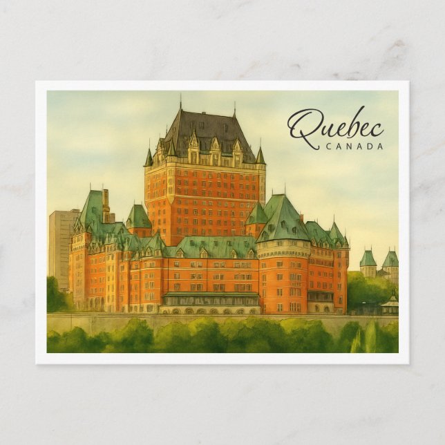 Cartão Postal De Festividades Quebec Canadá Viagem em Aquarela Vintage (Frente)