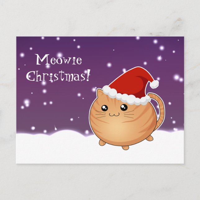 Cartão Postal De Festividades Queijo de natal de Kawaii, um gato de laranja (Frente)