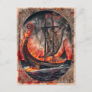 Cartão Postal De Festividades Queimando navio viking no funeral Ritual