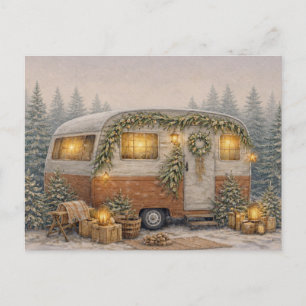 Cartão Postal De Festividades Quente Camper de Natal Rústico em Aquarela Neutra