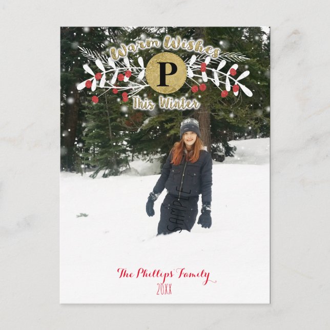 Cartão Postal De Festividades Quente Desperta Esta Foto de Natal de inverno (Frente)