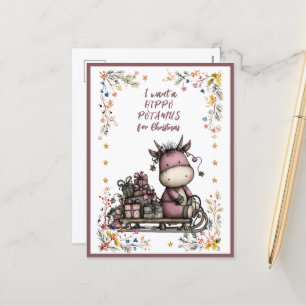 Cartão Postal De Festividades Quero um HIPOPÓTAMO no Natal