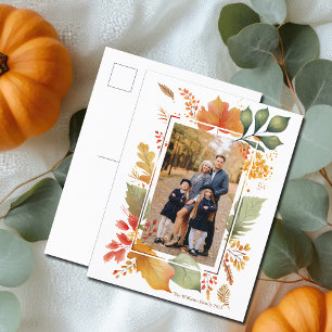 Cartão Postal De Festividades Quinto Dia de Ação de Graças Família Foto Queda Fr