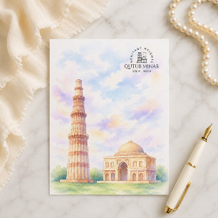 Cartão Postal De Festividades Qutub Minar Délhi, Índia   Marco Iconico Famoso