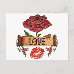 Cartão Postal De Festividades RAB Rockabilly Dia dos Namorados Rosas, Amor e Bat