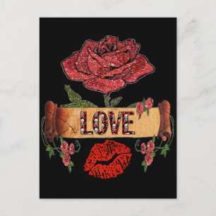Cartão Postal De Festividades RAB Rockabilly Dia dos Namorados Rosas, Amor e Bat