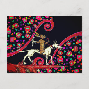 Cartão Postal De Festividades Rabbit BESTIAL MEDIEVAL ESTRANHO A Andar por Cacho