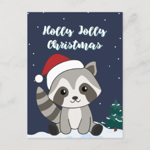 Cartão Postal De Festividades Raccoon Christmas Snow Winter Raccoons Holiday Pos