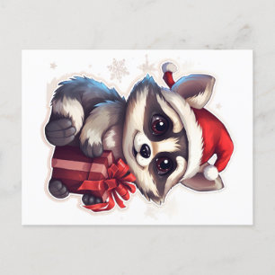 Cartão Postal De Festividades Raccoon Felry Natal e Feliz ano novo