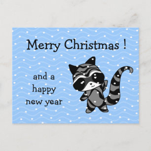 Cartão Postal De Festividades raccoon xmas snow