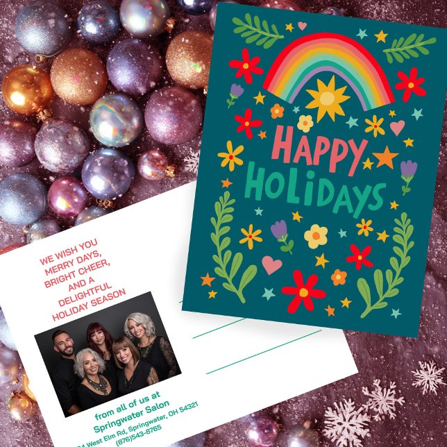 Cartão Postal De Festividades Rainbow Cute Floral CUSTOM Photo Business Customer (Rainbow Cute Floral CUSTOM Photo Business Customer Holiday Postcard
)
