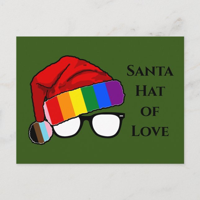 Cartão Postal De Festividades Rainbow Santa Hat do Amor (Frente)