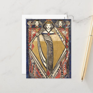 Cartão Postal De Festividades Rainha de Ouros por Margaret Macdonald Mackintosh
