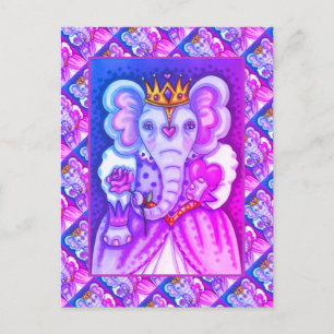 CARTÃO POSTAL DE FESTIVIDADES RAINHA ELEFANTE DE CORAÇÕES E NAMORADOS ROYAIS ROS