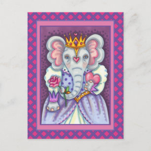 CARTÃO POSTAL DE FESTIVIDADES RAINHA ELEFANTE DE CORAÇÕES E NAMORADOS ROYAIS ROS