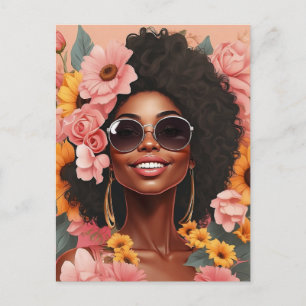 Cartão Postal De Festividades Rainha negra floral afro melanina mulher amor