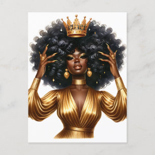 Cartão Postal De Festividades Rainha Negra melanina Bela Americana Sista