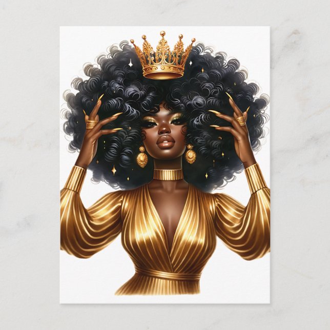 Cartão Postal De Festividades Rainha Negra melanina Bela Americana Sista (Frente)