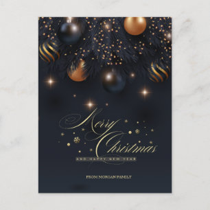 Cartão Postal De Festividades Ramos de pinheiro,bolas Preto Feliz Natal