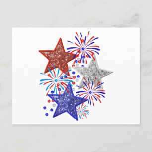 Cartão Postal De Festividades Rapariga 4 de julho Mulheres Vermelhas White Blue 