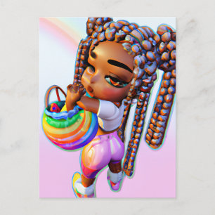 Cartão Postal De Festividades Raparigas de Melanina Mágica Caçadora Negra de Ovo