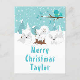 Cartão Postal De Festividades Raposa Árctica Wonderland