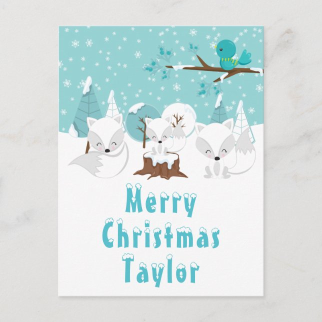 Cartão Postal De Festividades Raposa Árctica Wonderland (Frente)