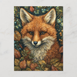 Cartão Postal De Festividades Raposa na Floresta dos Sonhos e do outono Whimsica