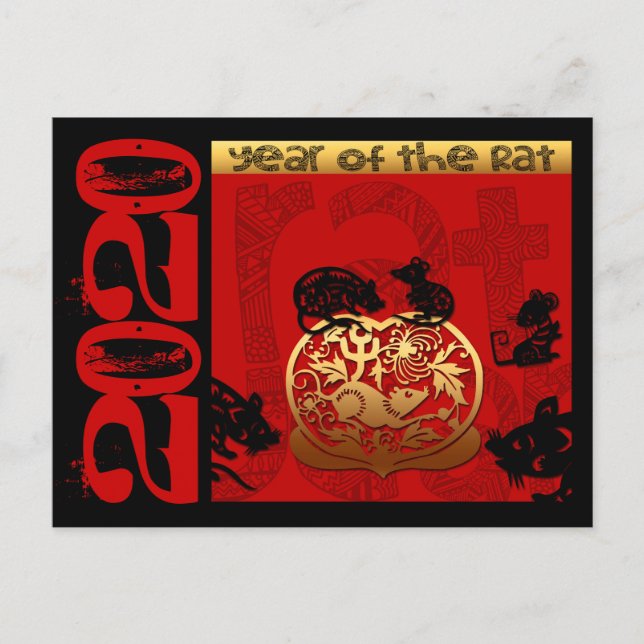 Cartão Postal De Festividades Rato-Cinto Chinês Ano 2020 Zodiac Birthday HPostC (Frente)