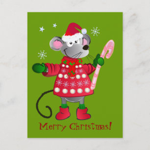 Cartão Postal De Festividades Rato de Natal bonito