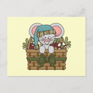 Cartão Postal De Festividades Rato de Natal em Cesta