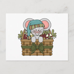 Cartão Postal De Festividades Rato de Natal em Cesta