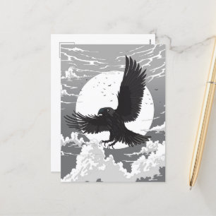 Cartão Postal De Festividades Raven E A Lua