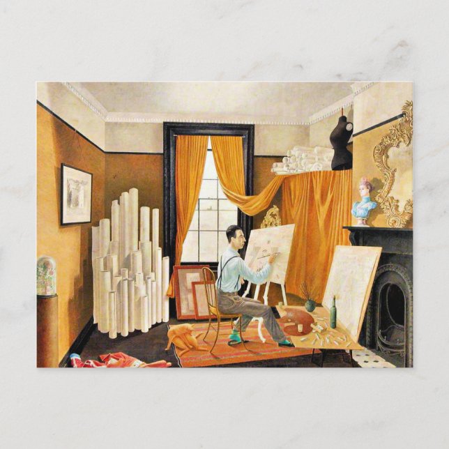 Cartão Postal De Festividades Ravilious - Edward Bawden trabalhando em seu Studi (Frente)
