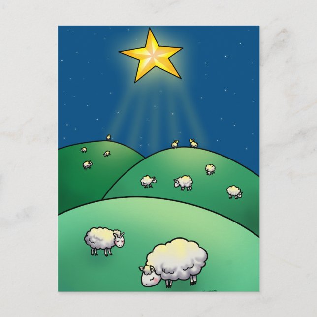 Cartão Postal De Festividades Rebanho dos carneiros sob a estrela do Natal (Frente)